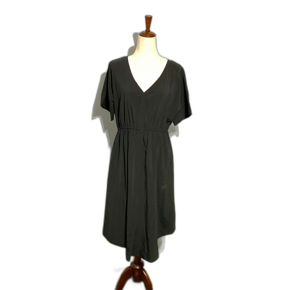 Soft Surroundings Black Midi Dress V-neck Button Up - Picture 2 of 8